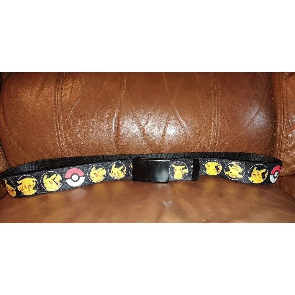 Men's Pokemon Pikachu Buckle Adjustable Canvas Black Belt Up 42